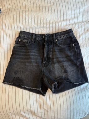 Zara Washed Black Distressed Denim Shorts